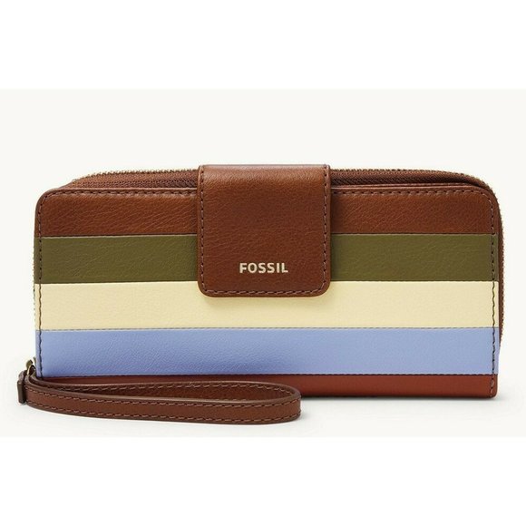 New Fossil Madison zip clutch wristlet Leather wallet PATCHWORK - Picture 1 of 2